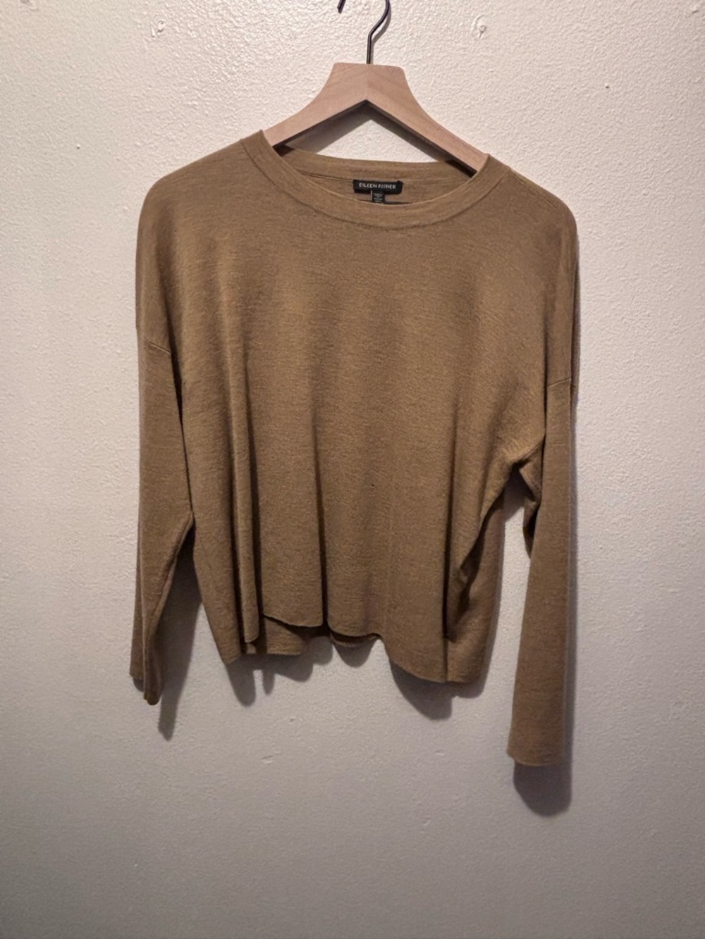 Eileen Fisher Crewneck Camel Fine Knit Wool Sweater